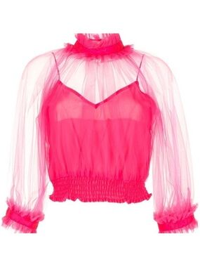 SALE Alice + Olivia Cropped Sheer Mesh Hot Pink Blouse
